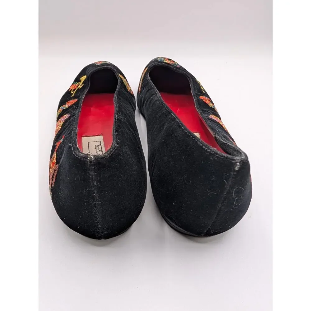 VTG Worthington Black Velvet Christmas Tree Holiday Loafer Flats Size 8.5
